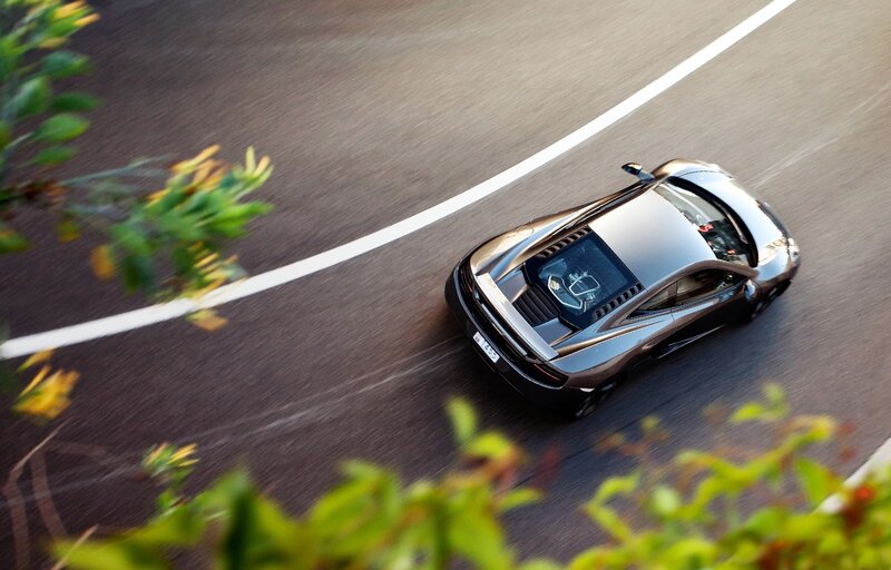 Silver Sports Car — Gray, Dynamic, Afternoon, Photograph, Road, Plants