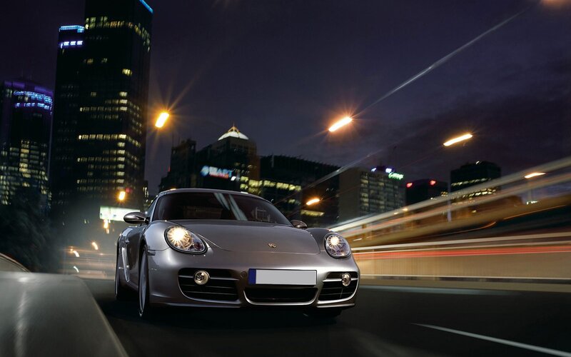 Silver Sports Car — Gray, Dynamic, Night, Photograph, City Skyline