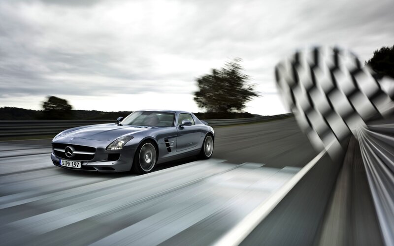 Silver Sports Car — Gray, Dynamic, Photograph, Race Track, Checkered Flag