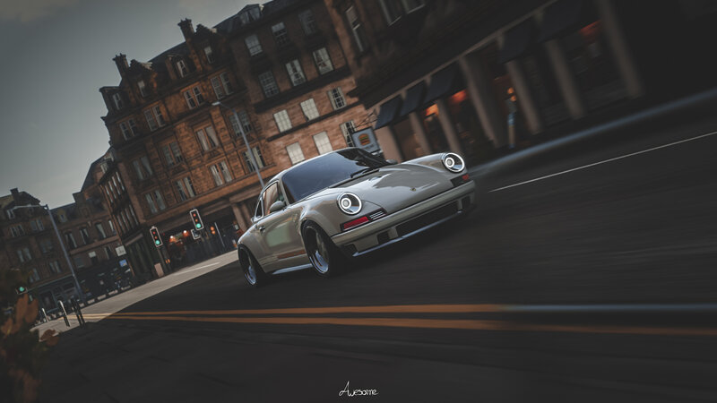 Silver Sports Car — Gray, Dynamic, Sunset, 3d Render, Building