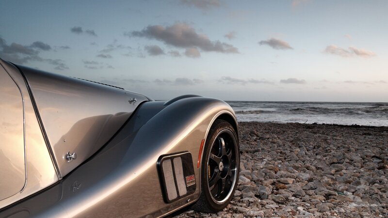 Silver Sports Car — Gray, Serene, Sunset, Photograph, Beach