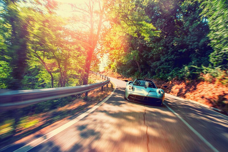 Silver Sports Car — Green, Dynamic, Afternoon