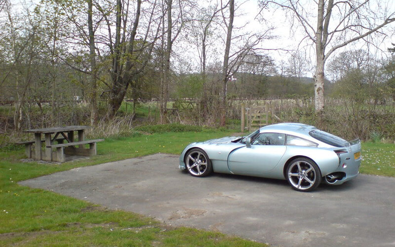 Silver sports car in a park