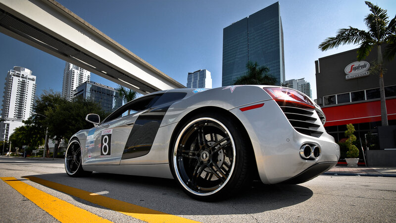 silver sports car in city