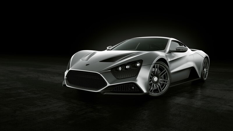 silver sports car in dark studio