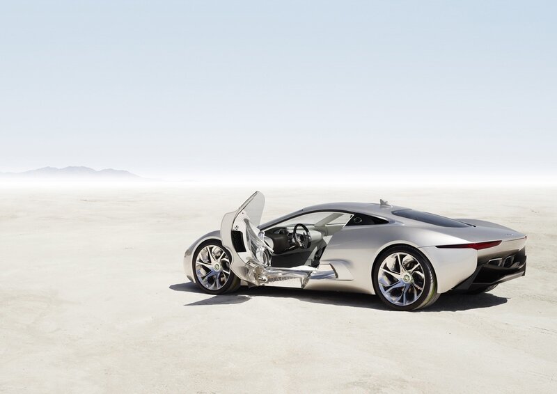 Silver sports car in desert