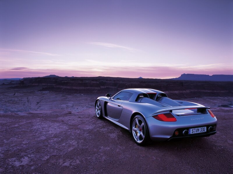 Silver sports car in desert