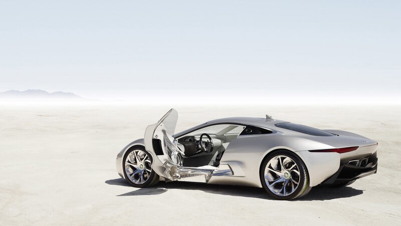 Silver sports car in desert