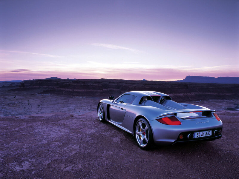 Silver sports car in desert