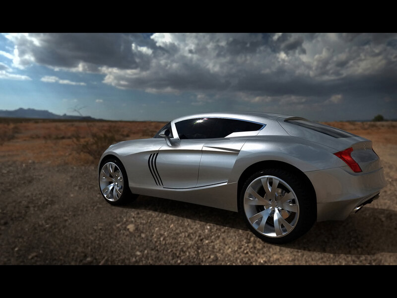 Silver sports car in desert