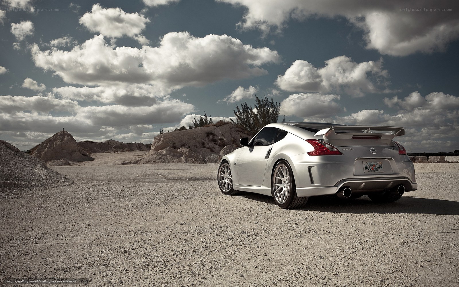Silver sports car in desert