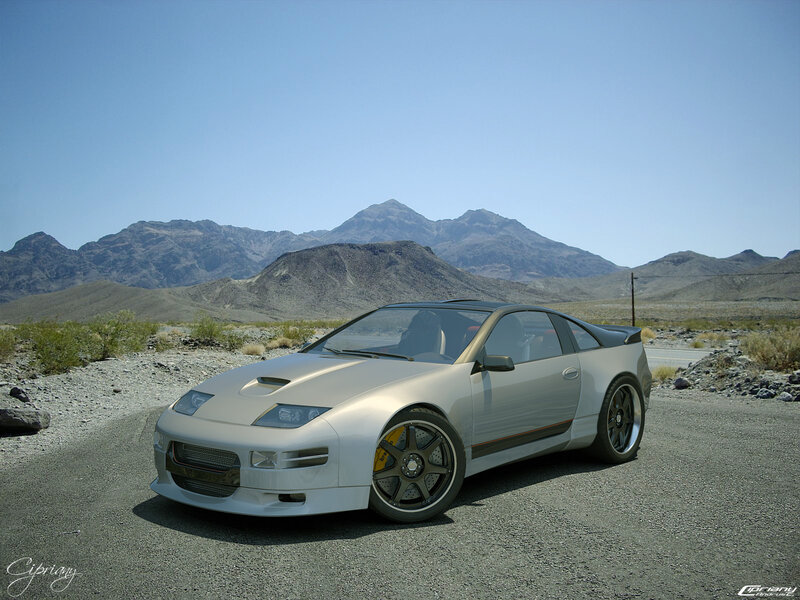 Silver sports car in desert