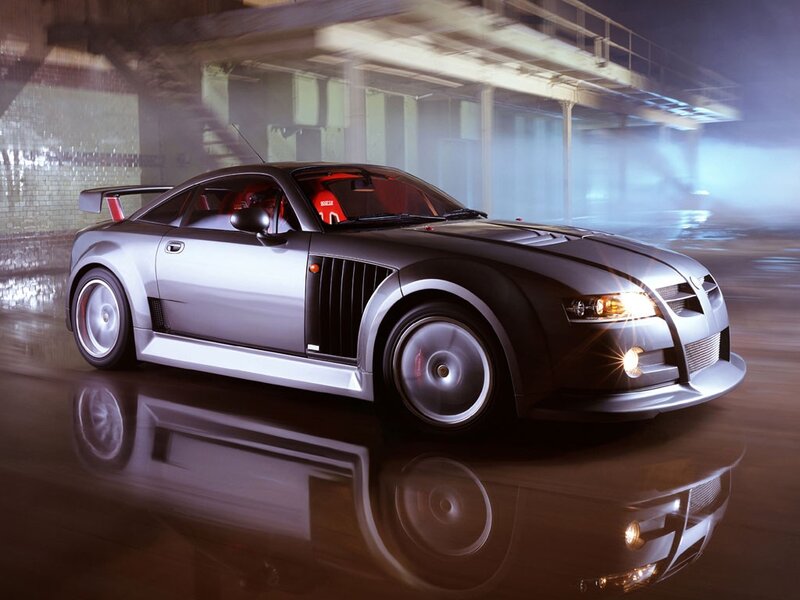 silver sports car in garage