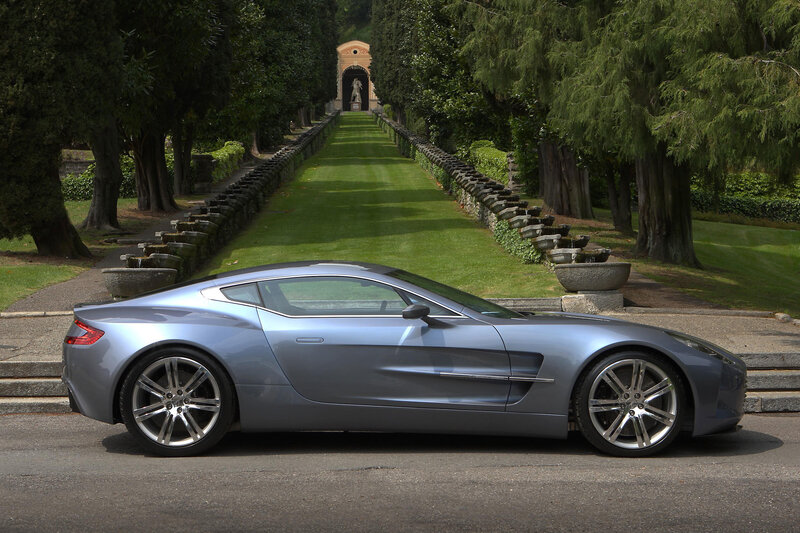 Silver sports car in garden