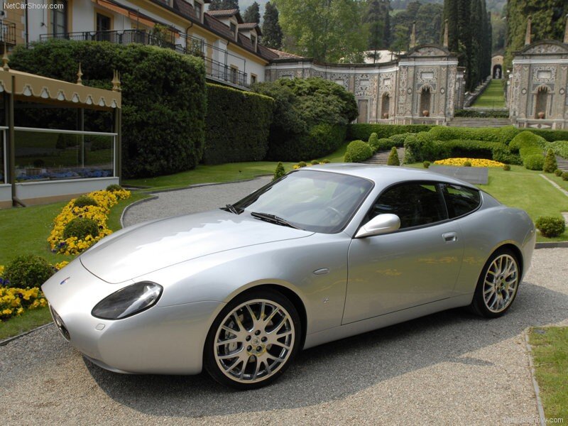 Silver sports car in garden