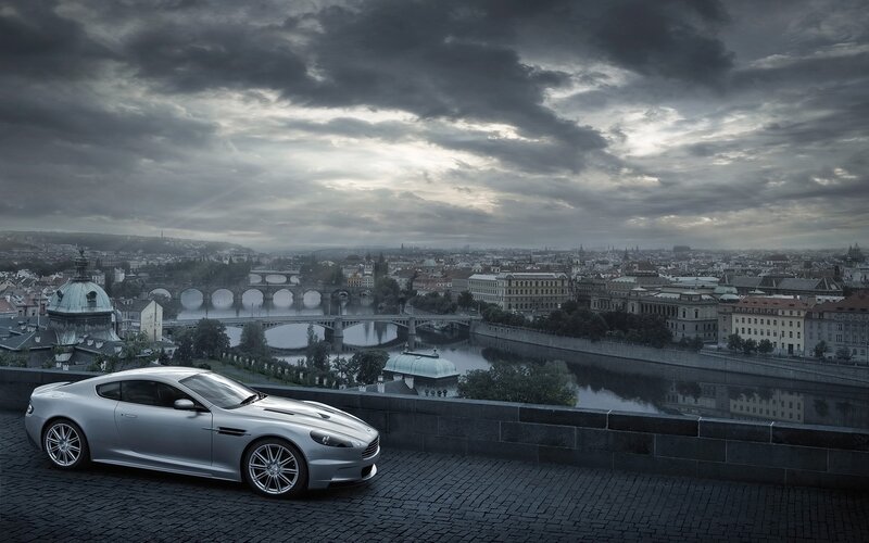 Silver sports car in Prague