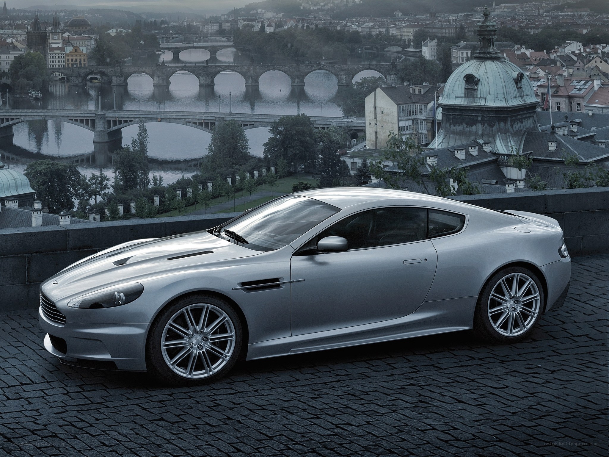 Silver sports car in Prague