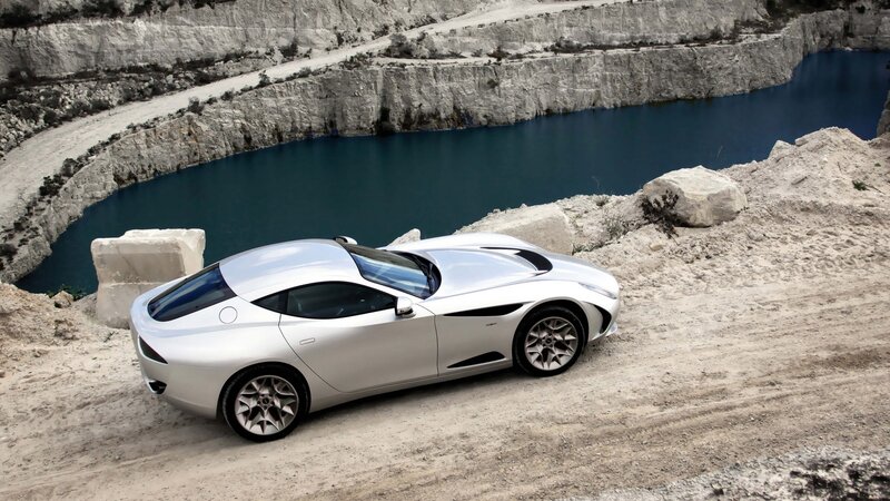 Silver sports car in quarry