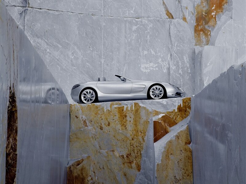 Silver sports car in quarry