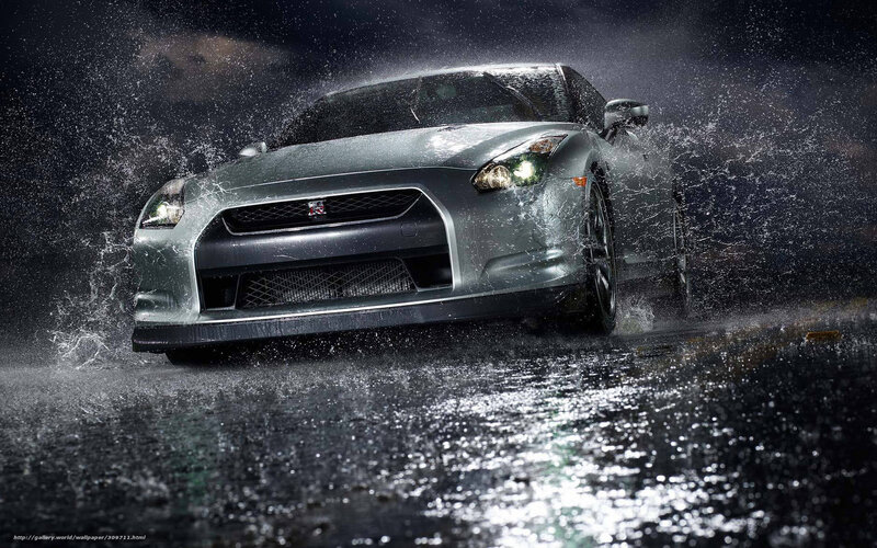 Silver sports car in rain