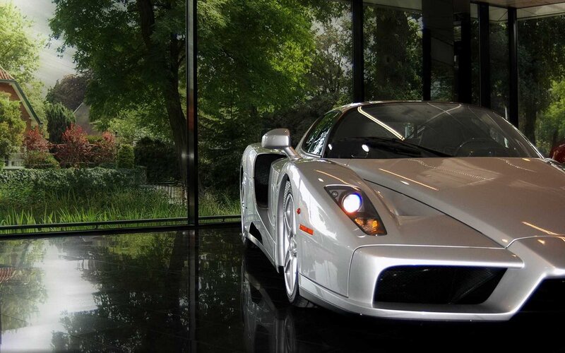 Silver sports car in showroom