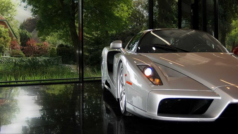 Silver sports car in showroom