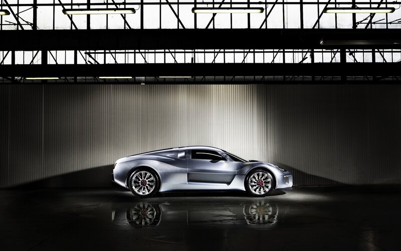 Silver sports car in warehouse