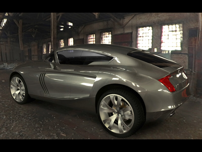 Silver sports car in warehouse