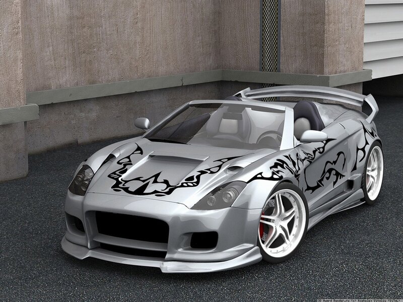 Silver Sports Car — Modern, 3d Render, Tattoo Graphics