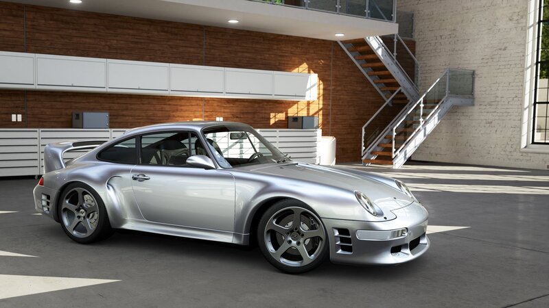 Silver Sports Car — Neutral, Afternoon, 3d Render, Staircase, Cabinets