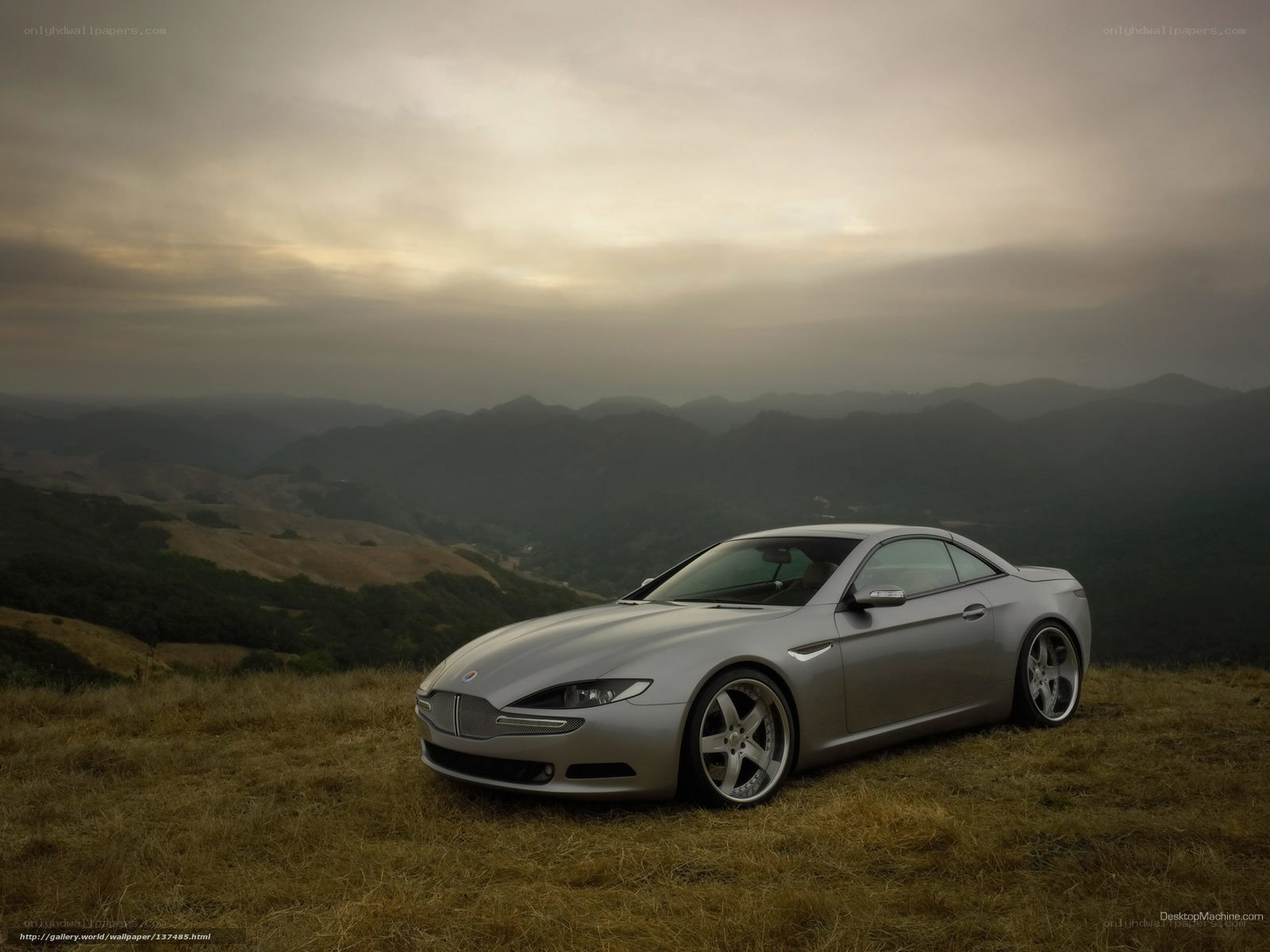 Silver sports car on a hill
