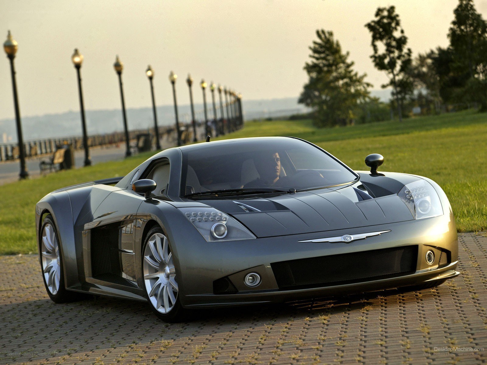 silver sports car on a path
