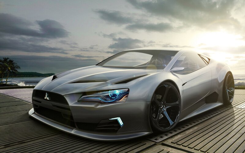 Silver sports car on a pier
