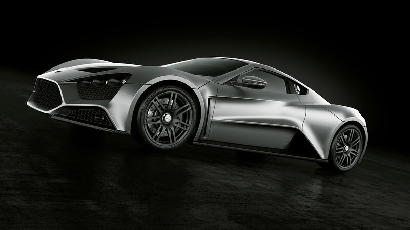silver sports car on dark background