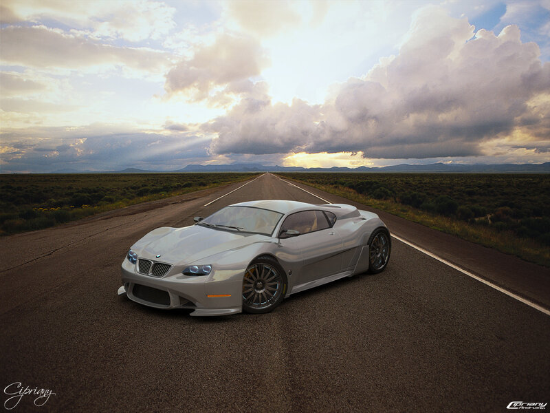 Silver sports car on desert road