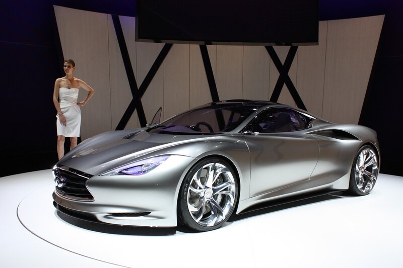 Silver sports car on display