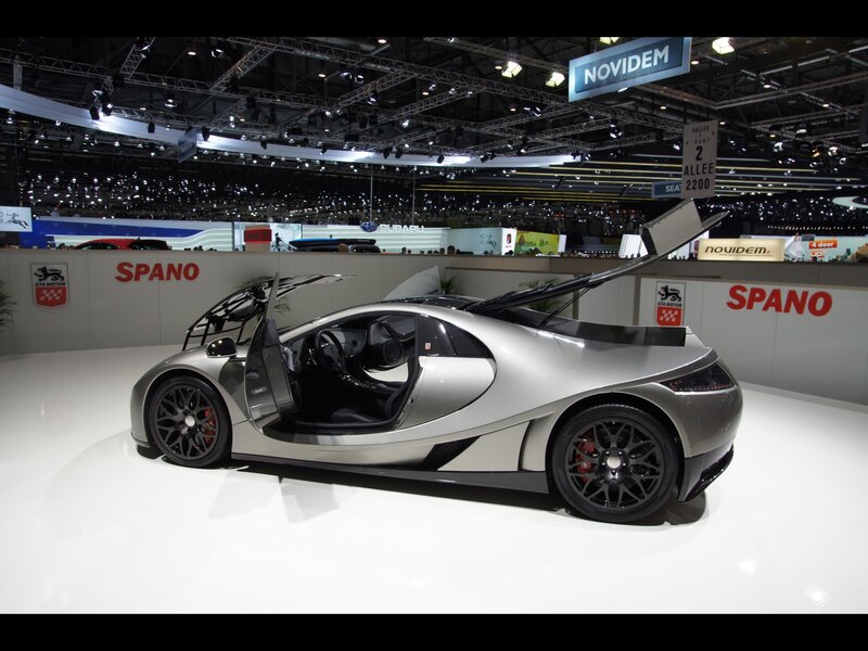 Silver sports car on display