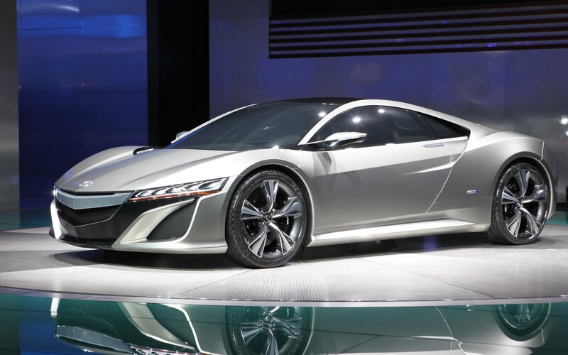 Silver sports car on display