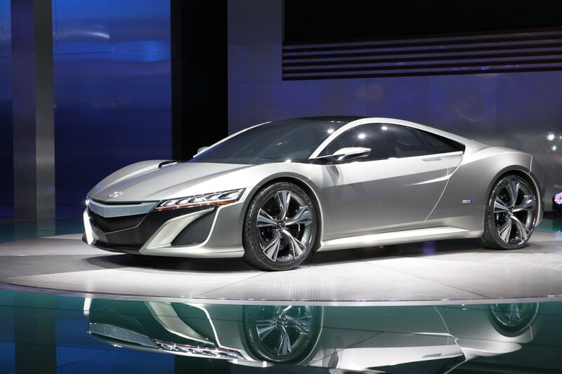 Silver sports car on display