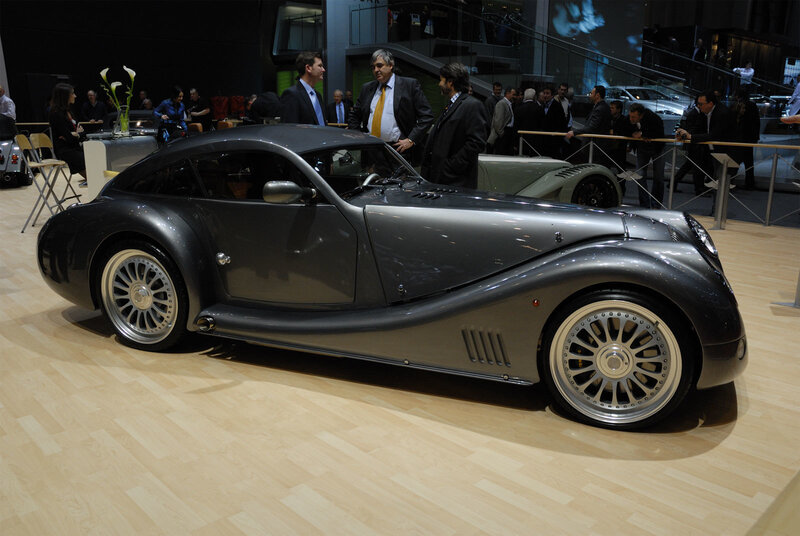 Silver sports car on display