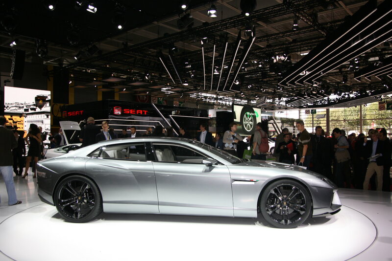 Silver sports car on display