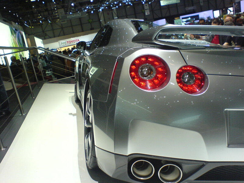 Silver sports car on display