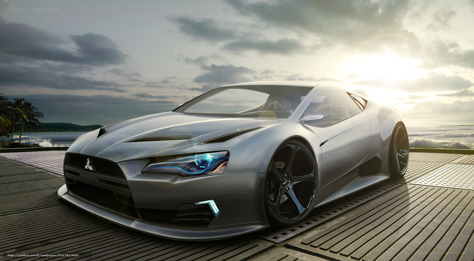 Silver sports car on dock