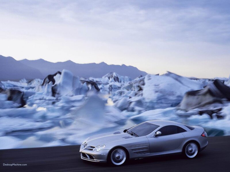 Silver sports car on icy road