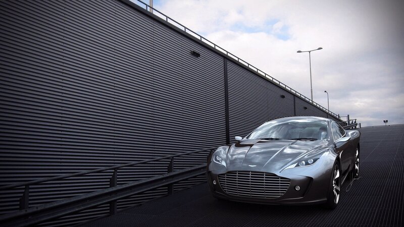 Silver sports car on ramp