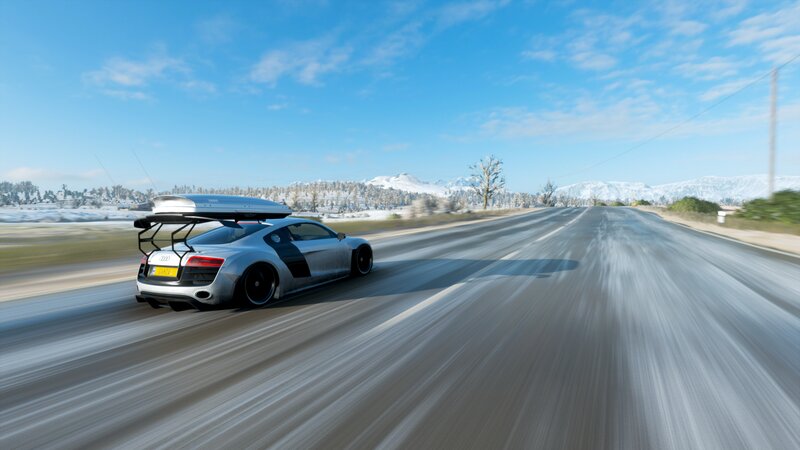Silver Sports Car on Road — Blue, Dynamic