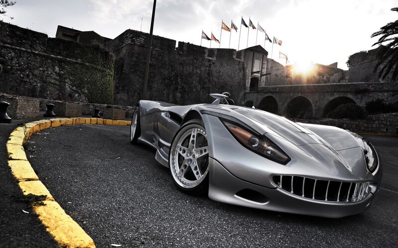 silver sports car on street