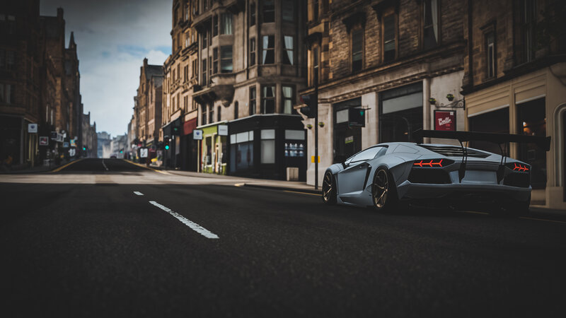 Silver Sports Car on Street — Gray, Dramatic