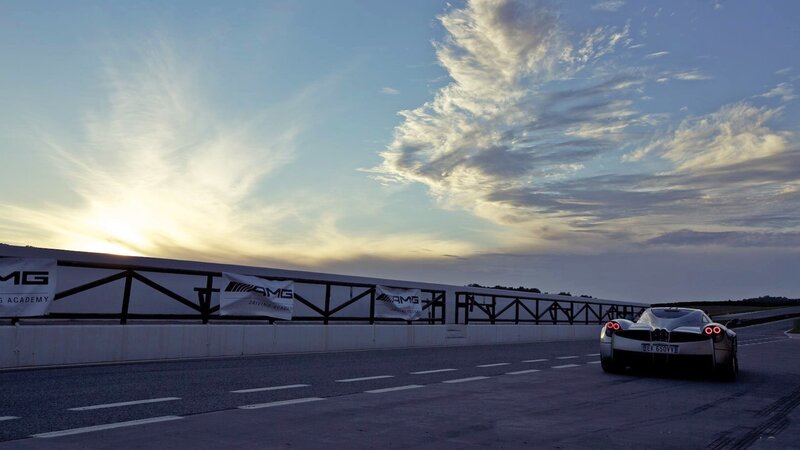 Silver Sports Car on Track — Blue, Dramatic