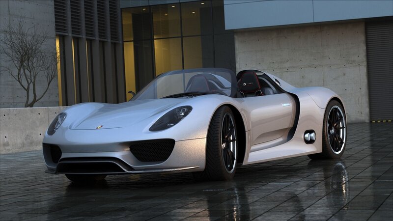 Silver sports car on wet pavement
